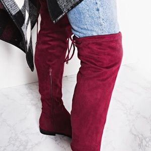Cranberry/Burgundy Faux Suede Thigh High Boot